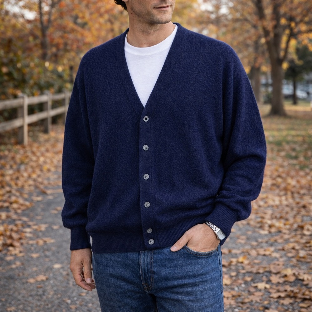 Rutlands Mens Navy Blue Button Front Cardigan Sweater Relaxed Fit XL